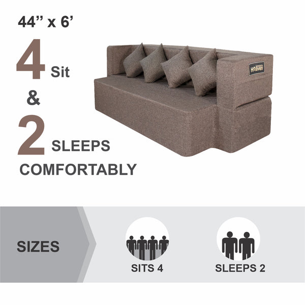 Flipper X Sofa Cum Bed - 4  Seater, Plain Cushion ( Jute Fabric, Brown  )