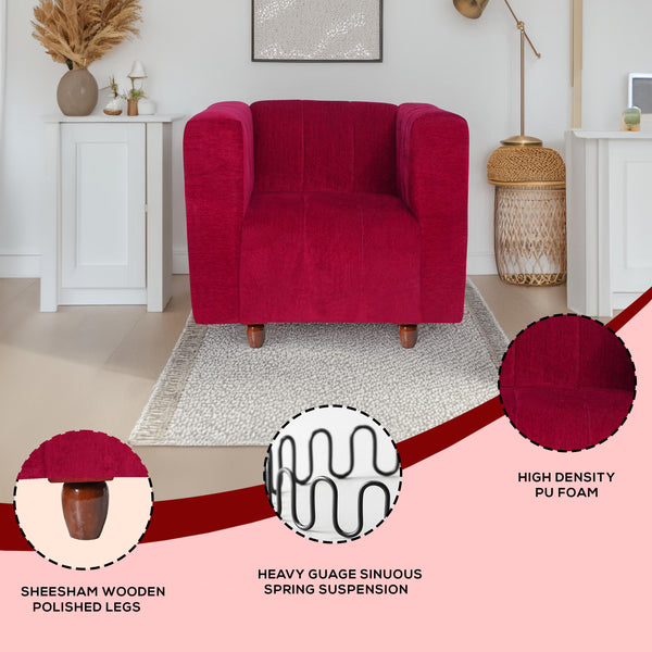 Tokyo 1 Seater Sofa- ( Premium Molfino Fabric- Maroon )