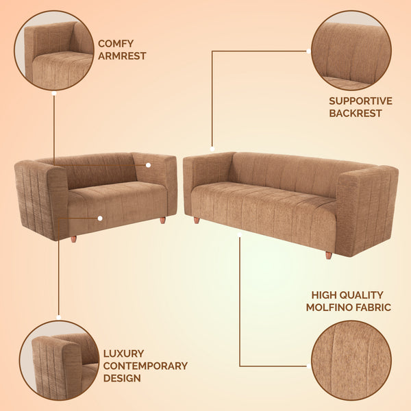 Tokyo 5 Seater Sofa- (3+2) ( Premium Molfino Fabric - Beige)