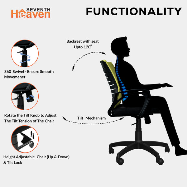 Bolt Mid-Back Office Chair – Ergonomic, Durable & Versatile ( Green )