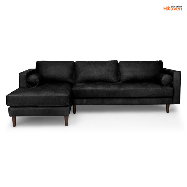 Vienna 6 Seater Sofa Right Corner - ( Leatherette Fabric - Black )