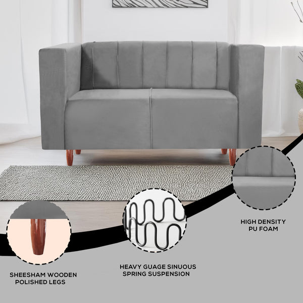 Sydney 2 Seater Sofa- ( Plush Suede Fabric- Grey )