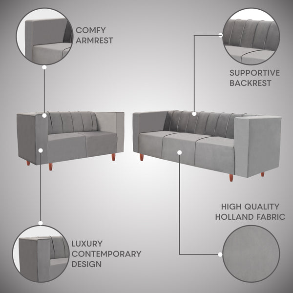 Sydney (3+2) Seater Sofa- ( Plush Suede Fabric- Grey)