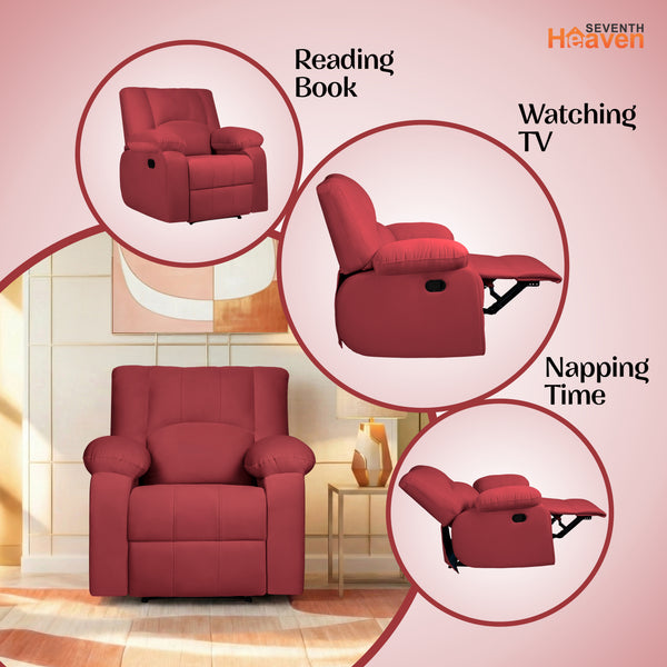 Phoenix Icon 1 Seater Recliner – ( Spacious, Luxurious & DIY-Friendly, Plush Suede - Maroon )