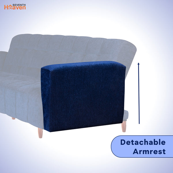 Lisbon  4 Seater Wooden Sofa Cum Bed - ( Premium Molfino Fabric-Blue)
