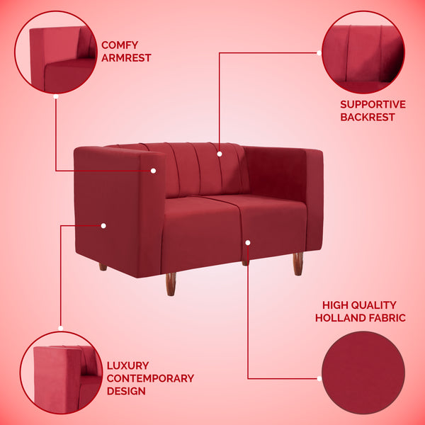 Sydney 2 Seater Sofa- ( Plush Suede Fabric- Maroon )