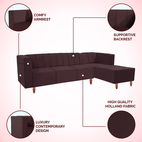Sydney 6 Seater Sofa Set right corner- ( Plush Suede Fabric- Brown )