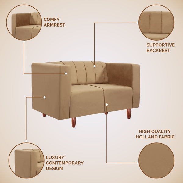 Sydney 2 Seater Sofa- ( Plush Suede Fabric- beige )