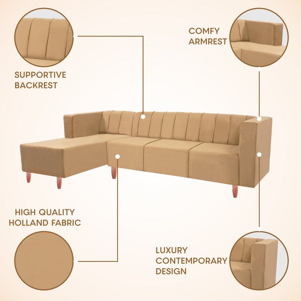 Sydney 6 Seater Sofa left corner- ( Plush Suede Fabric- Beige)
