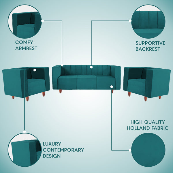 Sydney (3+1+1) Seater Sofa- ( Plush Suede Fabric- Teal )