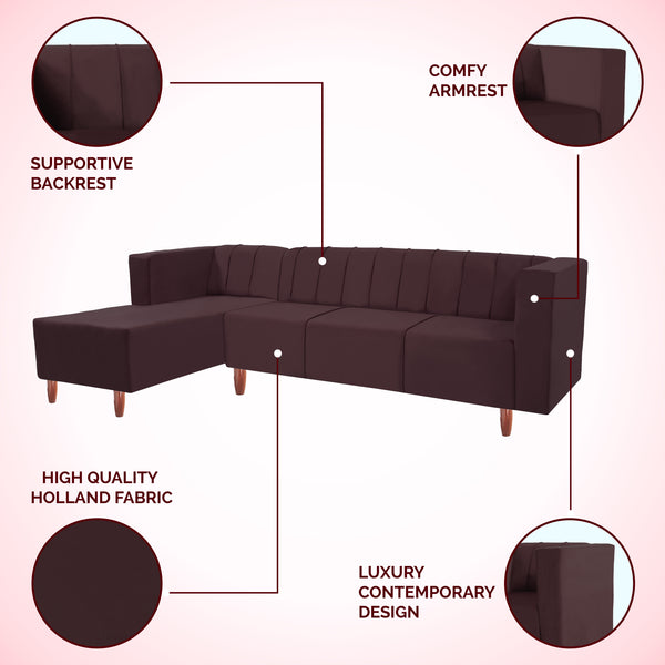 Sydney 6 Seater Sofa left corner- ( Plush Suede Fabric- Brown )