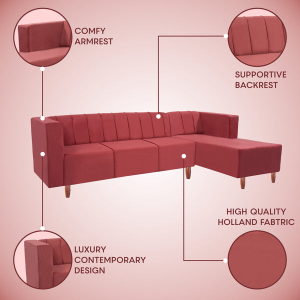 Sydney 6 Seater sofa right corner- ( Plush Suede Fabric- Maroon )