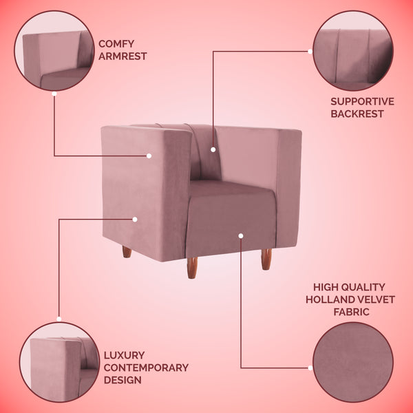 Sydney 1 Seater Sofa- ( Plush Suede Fabric- Peach )