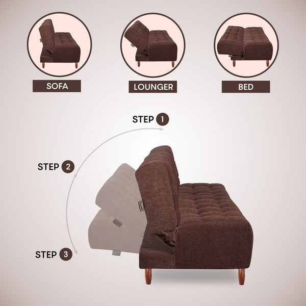 Florida Neo 4 Seater Wooden Sofa Cum Bed - ( Premium Molfino Fabric- Brown )