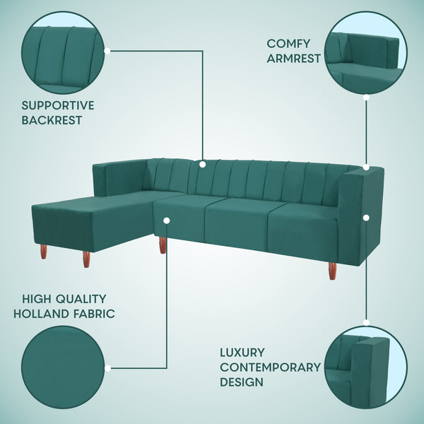 Sydney 6 Seater Sofa left corner- ( Plush Suede Fabric- Teal )