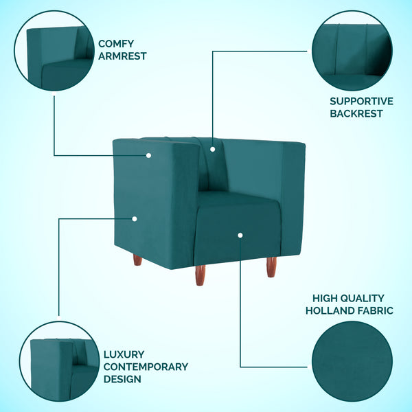 Sydney 1 Seater Sofa- ( Plush Suede Fabric- Teal )