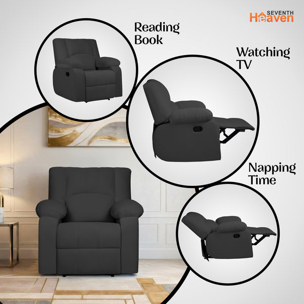 Phoenix Icon 1 Seater Recliner – ( Spacious, Luxurious & DIY-Friendly, Plush Suede - Black )