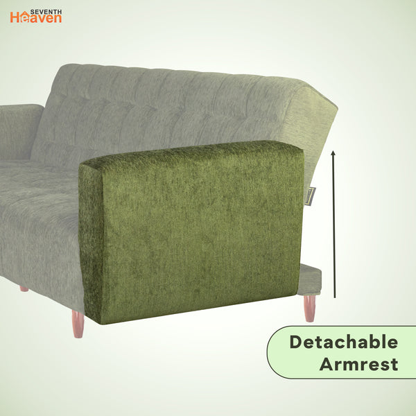 Lisbon  4 Seater Wooden Sofa Cum Bed - ( Premium Molfino Fabric-Green)