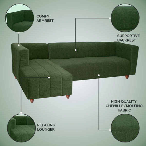 Tokyo 6 Seater Sofa Left Corner- ( Premium Molfino Fabric- Green )