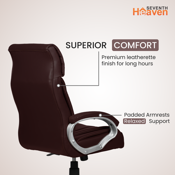Elite High-Back Office Chair – Ergonomic, Durable & Versatile (Leatherett - Brown)