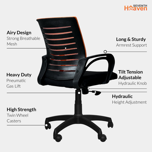 Bolt Mid-Back Office Chair – Ergonomic, Durable & Versatile ( Orange )