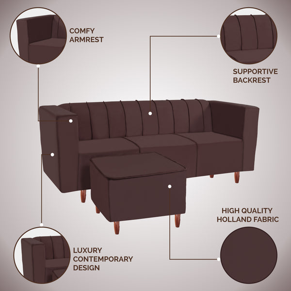 Sydney 5 Seater Sofa with 2 Ottoman- ( Plush Suede Fabric- Brown )