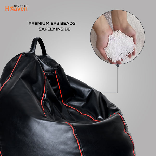 Seventh Heaven 4XL Filled Bean Bag ( Premium Leatherite - Black & Red Strip )
