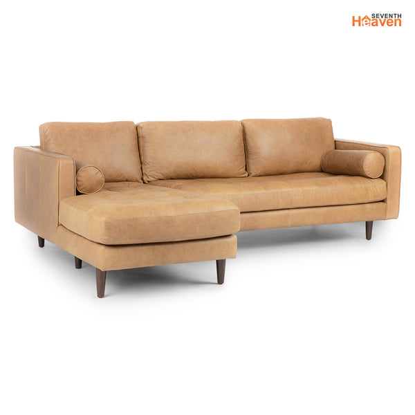 Vienna 6 Seater Sofa Right Corner - ( Leatherette Fabric - Tan )