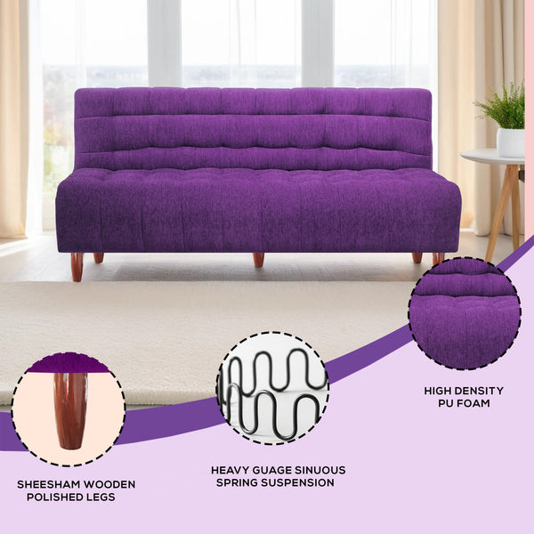 Florida Neo 3 Seater Wooden Sofa Cum Bed - ( Premium Molfino Fabric- Purple )