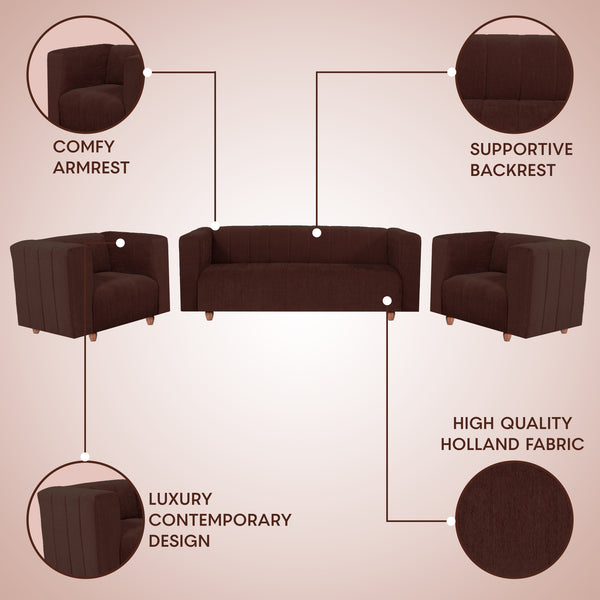 Tokyo 5 Seater Sofa- (3+1+1) ( Premium Molfino Fabric- Brown)