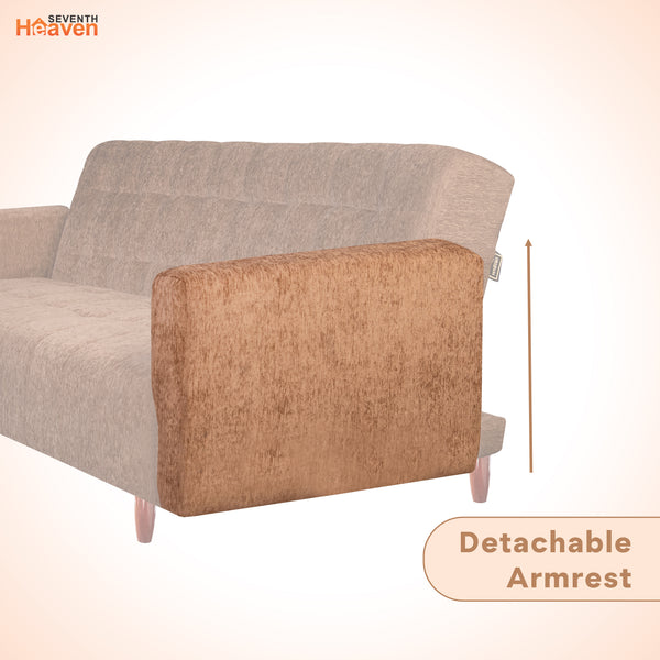 Lisbon  4 Seater Wooden Sofa Cum Bed - ( Premium Molfino Fabric - Beige)
