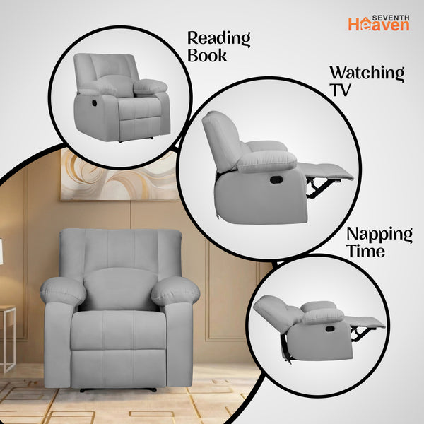 Phoenix Icon 1 Seater Recliner – ( Spacious, Luxurious & DIY-Friendly, Plush Suede - Grey )