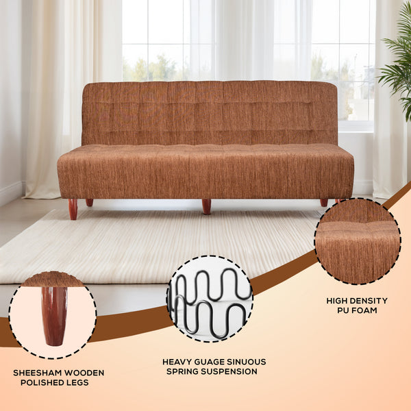 Florida 4 Seater Wooden Sofa Cum Bed - ( Premium Molfino Fabric- Beige)