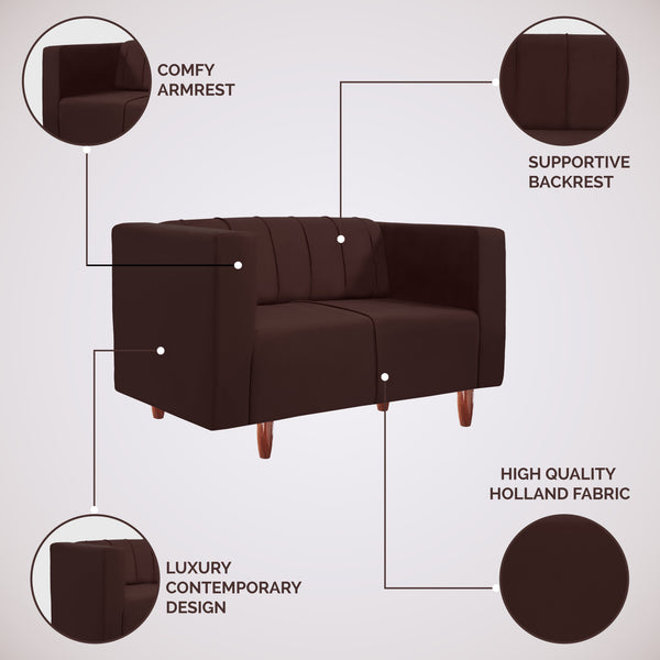 Sydney 2 Seater Sofa- ( Plush Suede Fabric- Brown )