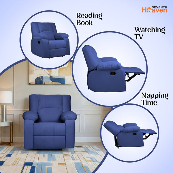 Phoenix Icon 1 Seater Recliner – ( Spacious, Luxurious & DIY-Friendly, Plush Suede - Navy Blue )
