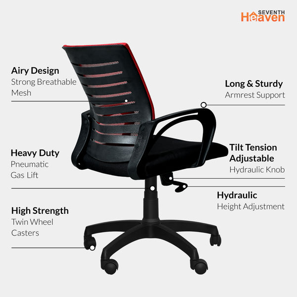 Bolt Mid-Back Office Chair – Ergonomic, Durable & Versatile ( Red )