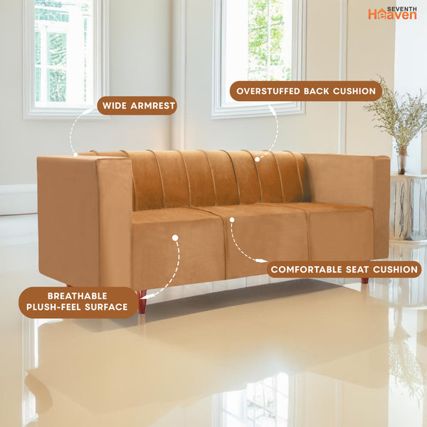 Sydney 3 Seater Sofa- ( Plush Suede Fabric- Beige )