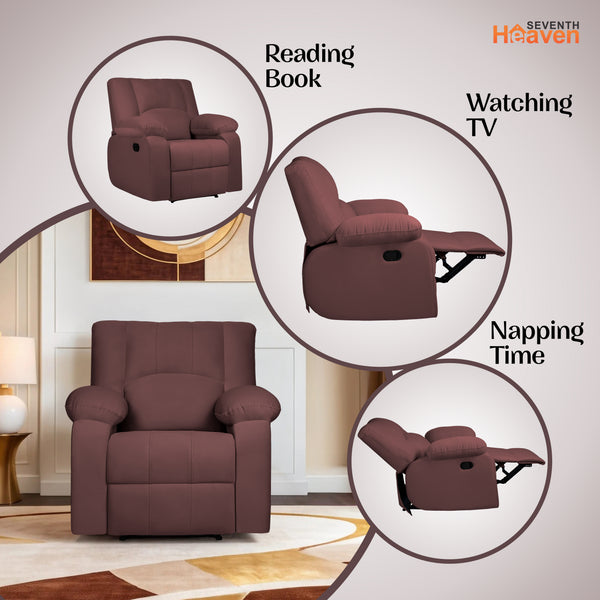 Phoenix Icon 1 Seater Recliner – ( Spacious, Luxurious & DIY-Friendly, Plush Suede - Brown )