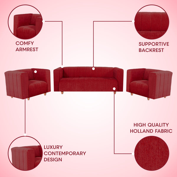Tokyo 5 Seater Sofa- (3+1+1) ( Premium Molfino Fabric - Maroon)
