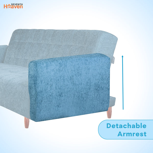 Lisbon  4 Seater Wooden Sofa Cum Bed - ( Premium Molfino Fabric-Sky Blue)