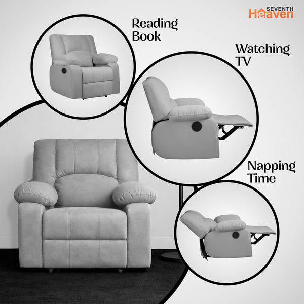 Phoenix Icon 1 Seater Motorise Recliner – ( DIY-Friendly, Plush Suede - Grey )