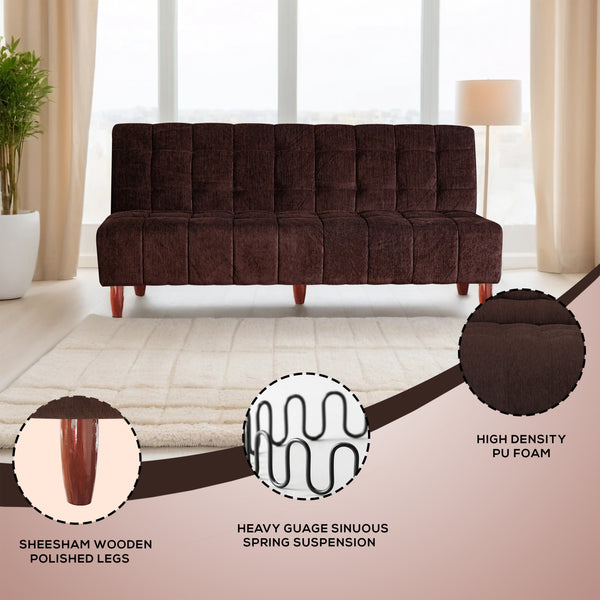 Florida 4 Seater Wooden Sofa Cum Bed - ( Premium Molfino Fabric- Brown)