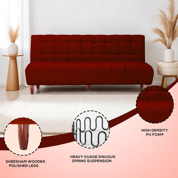 Florida 3 Seater Wooden Sofa Cum Bed - ( Premium Molfino Fabric- maroon )