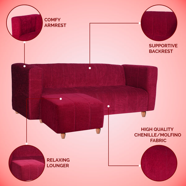 Tokyo 5 Seater Sofa with 2 Ottomans- ( Premium Molfino Fabric- Maroon )