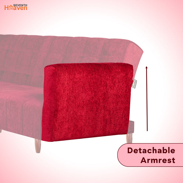 Lisbon  4 Seater Wooden Sofa Cum Bed - ( Premium Molfino Fabric - Maroon)