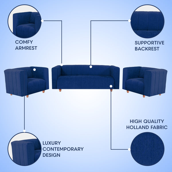 Tokyo 5 Seater Sofa- (3+1+1) ( Premium Molfino Fabric - Blue)