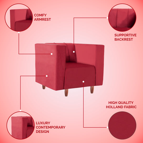 Sydney 1 Seater Sofa- ( Plush Suede Fabric- Maroon )