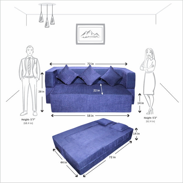 FlipperX Sofa Cum Bed Cover - 3 Seater, Plain Cushion ( Premium Molfino Fabric, Purple )