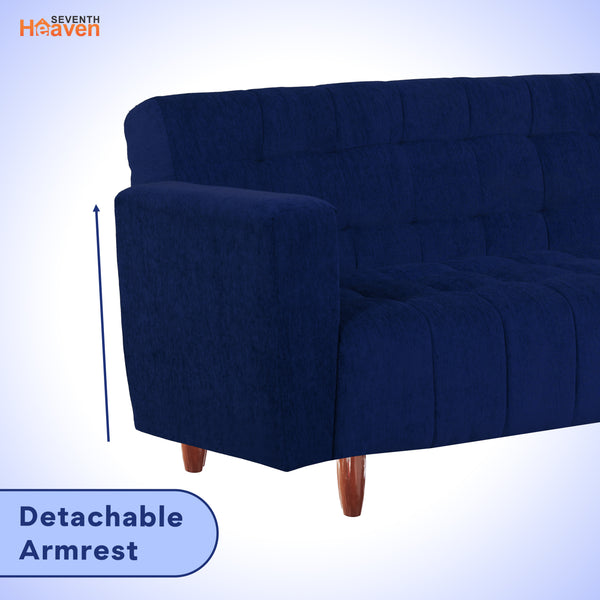 Lisbon Neo 3 Seater Wooden Sofa Cum Bed - ( Premium Molfino Fabric- Blue )