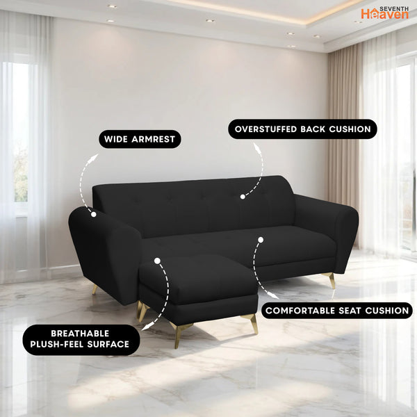 Milan Icon Ottoman 4 Seater Sofa - ( Plush Suede Fabric - Black )